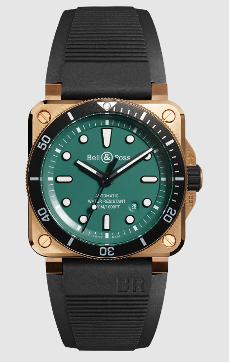 Bell & Ross BR-03 DIVER BLACK & GREEN BRONZE Replica Watch BR0392-D-LT-BR/SRB